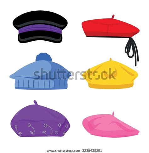 Set Colored Berets Caps Hats Cartoon Stock Vector Royalty Free