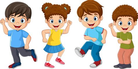 Grupo De Niños Felices De Dibujos Animados Bailando 8916492 Vector En Vecteezy