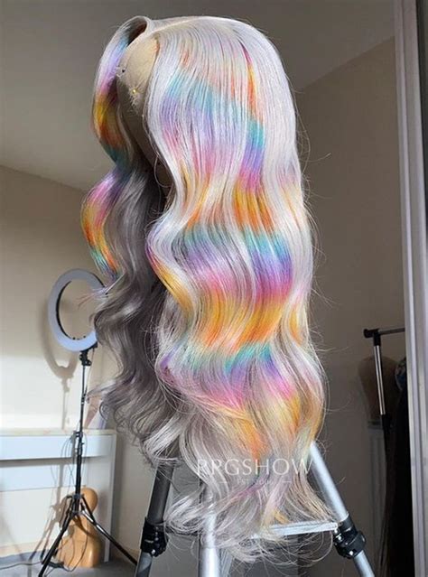 Platinum Blonde With Rainbow Highlight Lace Front Wig Zelda001