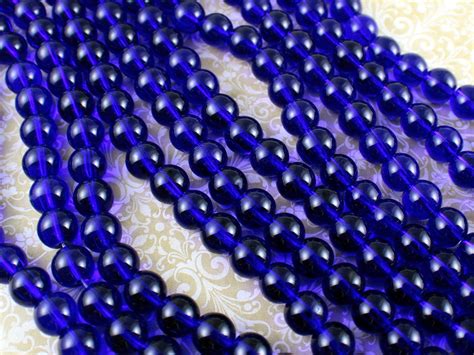 34 Pieces 10mm Blue Glass Beads 10mm Cobalt Blue Glass Etsy
