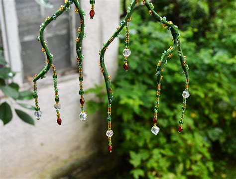 Beaded Branch Suncatcher With Crystals Seed Bead Tree Ornament Boho