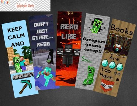 Minecraft Bookmark Party Favors Party Printables Diy You Print