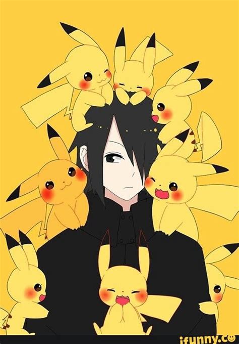 Uchiha Sasuke Naruto Pikachu Cute Pokemon Crossover Anime