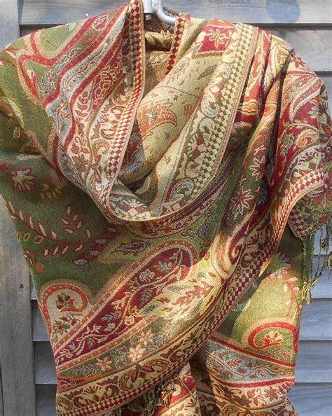 Pashminafestival Shawlolive Green and Gold Paisley - Etsy | Boho mother