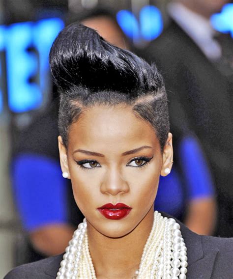Rihanna Short Straight Alternative Undercut Hairstyle Black Hair Color