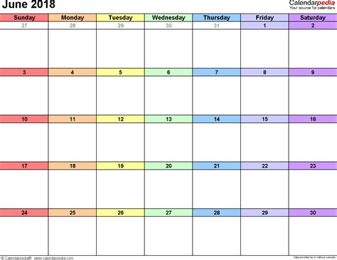 June 2018 Calendar Templates For Word Excel And Pdf