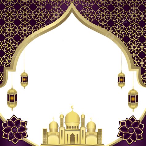 Islamic Border Pattern Clipart Purple And Gold Color With Transparent