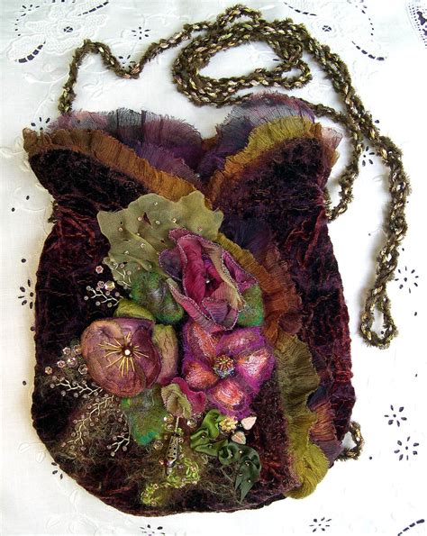 needle felted hand felted nuno felting fibre and fabric boho bags hippie bags silk ribbon