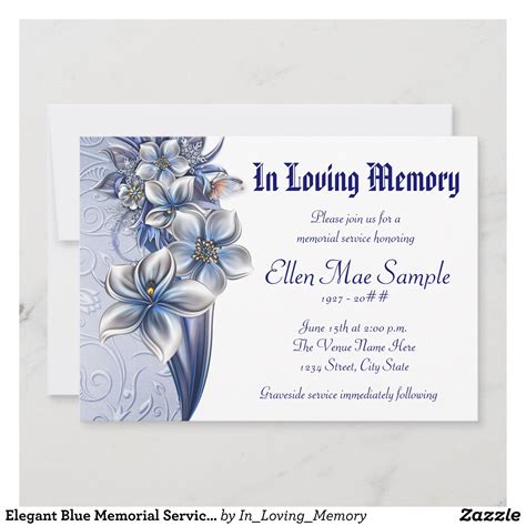 Elegant Blue Memorial Service Announcements Zazzle Memorial Service