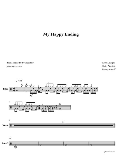 avril lavigne my happy ending sheets by evan jaslow