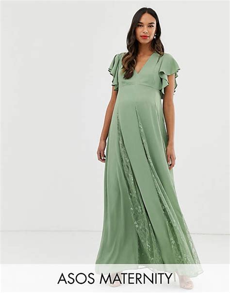 Asos Design Maternity Maxi Dress With Godet Lace Inserts Asos