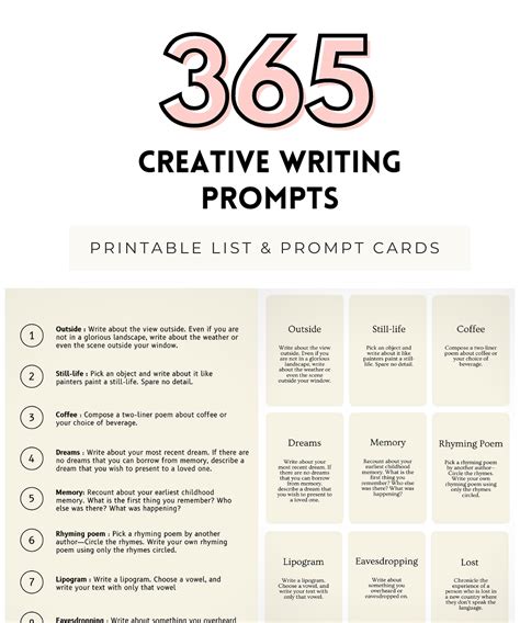 365 Writing Prompts Printable List And Prompt Cards