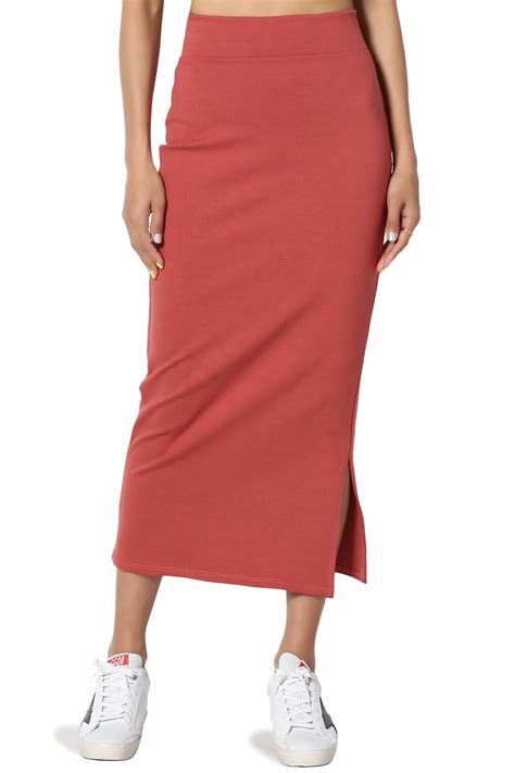 Themogan Themogan Womens Plus Side Slit Ponte Knit High Waist Mid Calf Long Pencil Skirt