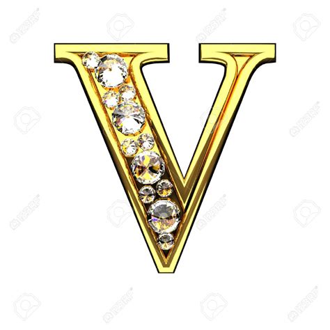 V Isolated Golden Letters With Diamonds On White Stock Photo 54003133