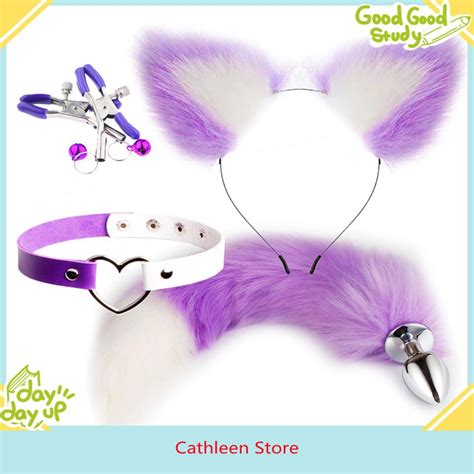 buy sex toys 3 size cute soft cat ears headbands 40cm fox tail bow