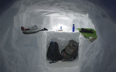 Snow Cave Camping Setting Pics