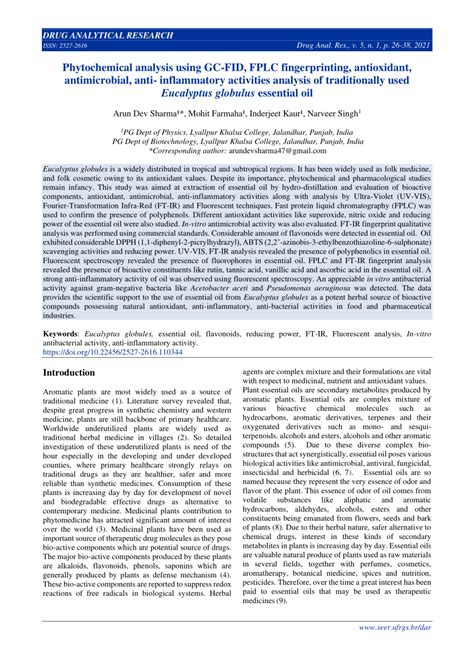 pdf phytochemical analysis using gc fid fplc fingerprinting antioxidant antimicrobial anti