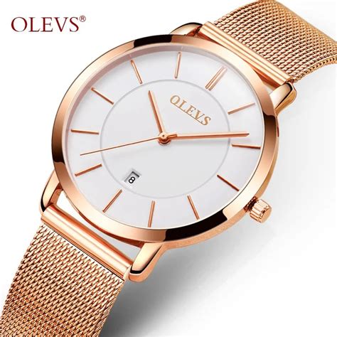 ultra thin watches olevs rose gold watch for women calendar mesh steel strap wristwatch quartz