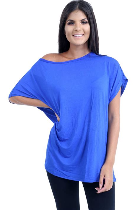 New Womens Plain Oversized Off Shoulder Bardot Slash Neck T Shirt Baggy Tee Top Ebay