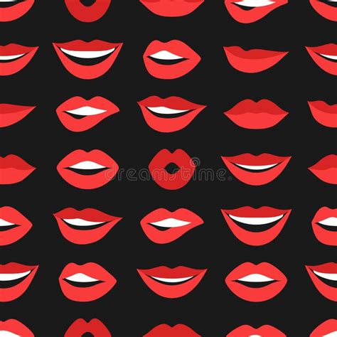 Vrouwelijk Lippen Naadloos Patroon Monden Met Rode Lippenstift In Verscheidenheid Van