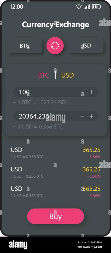 Bitcoin Exchange Smartphone Interface Vector Template Mobile App Page