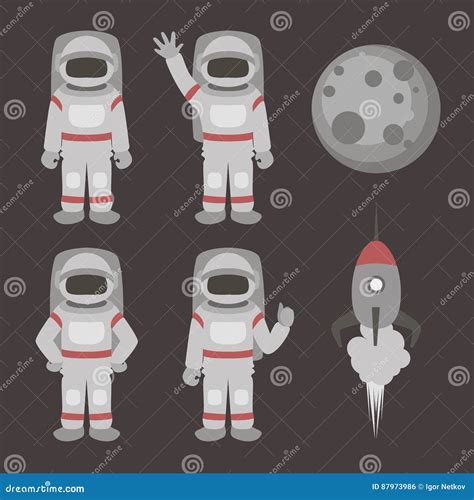 Astronauts Characters Set In Flat Cartoon Style Vector Illustration