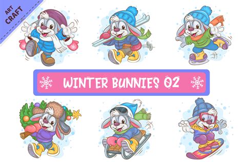 Artstation Set Of Winter Bunnies 02 Clipart Artworks