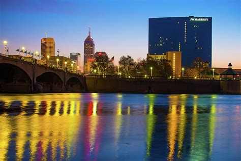 Colorful Night Reflections Indianapolis Indiana Skyline Photograph By