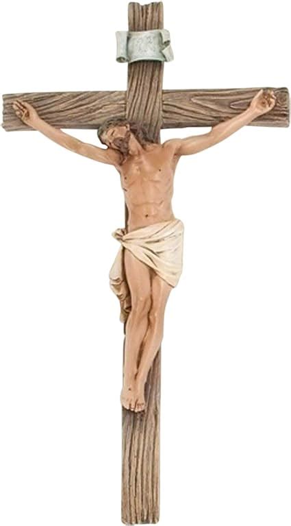 Catholic 8 Inch Stone Resin Jesus Christ On Inri Cross Wall Crucifix