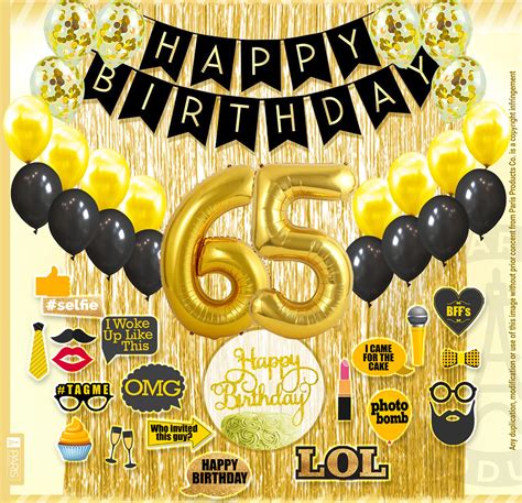 65th Birthday Decoration Black And Gold For Boy And Girl 65th Etsy
