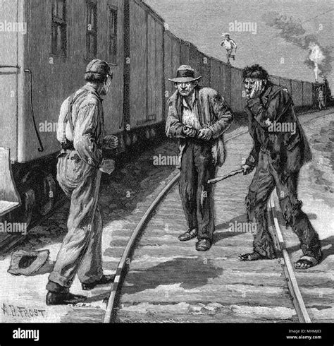 American Hoboes And A Railroad Employee Come To Blows Date Circa 1888