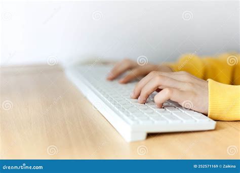 Child Hands Typing On The Pc Keyboard Close Up Shot Of Kid S Hands Use