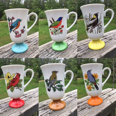 Reservedfred Roberts Co Set 6 Vintage Song Bird Coffee Mugs Etsy