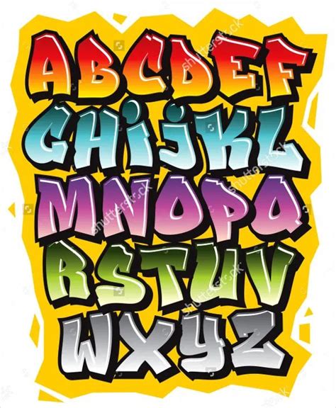 Graffiti Alphabet Letters And Numbers With Spray Paint On Yellow