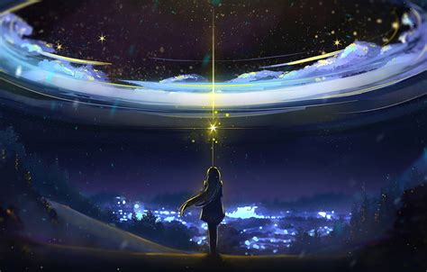Anime Night Scenery Anime Starry Night Stars Lake Landscape