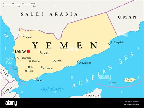 Yemen Political Map With Capital Sanaa National Borders And Most Stock