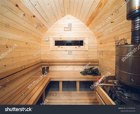 Interior Wooden Finnish Sauna Classic Bathhouse Stock Photo 2137870671