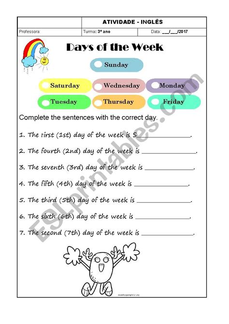 Days Of The Week Esl Worksheet By Ezekieljames