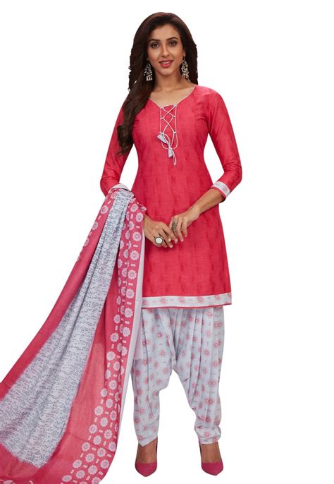Pink Cotton Printed Punjabi Suit 183605 Pink Cotton Punjabi Suits Fashion