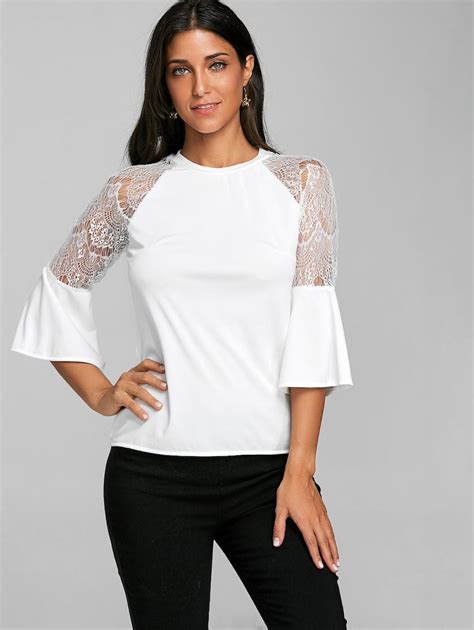 Flare Sleeve Lace Insert Top Lace Insert Top Tops Flared Sleeves