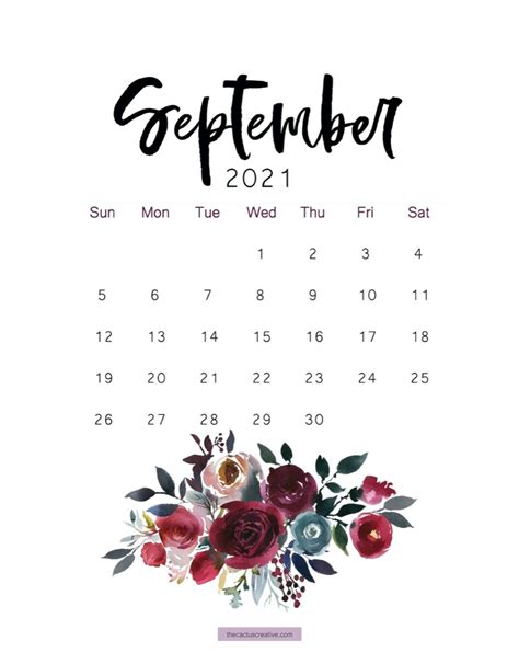 2021 Printable Calendar Floral Watercolor Calendar Letter Etsy