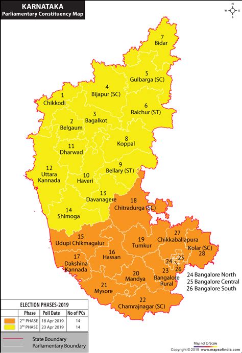 This map is meant to be for illustrative purpose only and is not authenticated by official government sources. Karnataka General (Lok Sabha) Elections 2014, Karnataka Parliamentary Constituencies