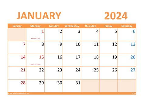 Print January 2024 Calendar Monthly Calendar