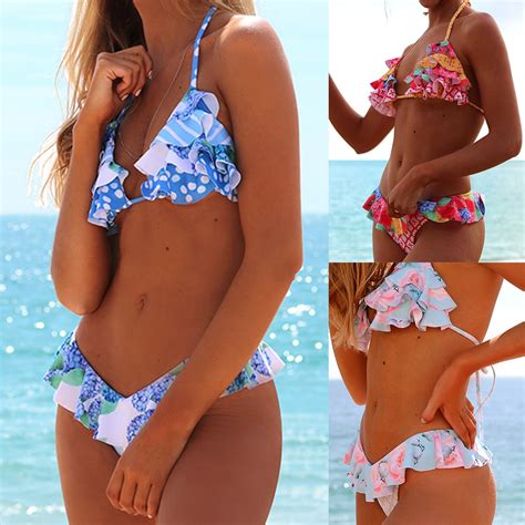 2019 Sexy Ruffle Bikini Women Swimwear Push Up Swimsuit Biquinis Beach