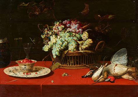 Frans Snyders Still Life With Grapes In A Basket A Dish Of