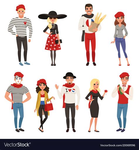 french male and female characters people dressed vector image