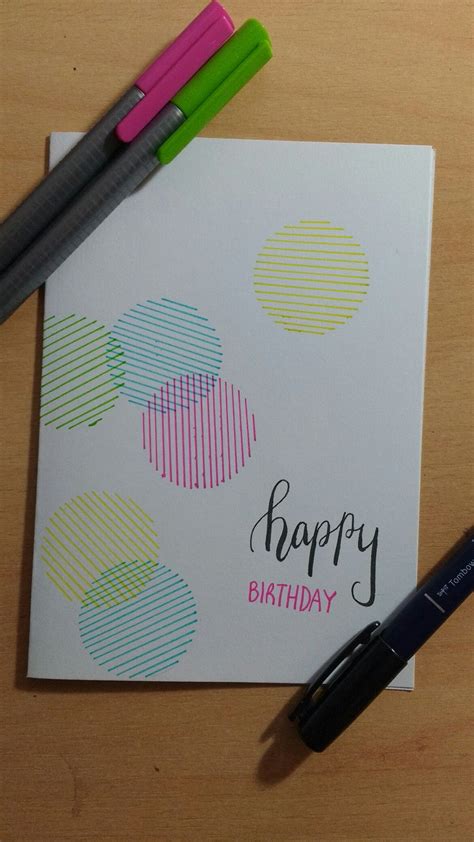 Happy Birthday Card Linear Circles Summer Colour Scheme Pencil