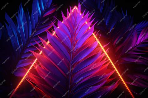 Premium Ai Image 3d Rendering Neon Palms Illuminate Abstract Shapes