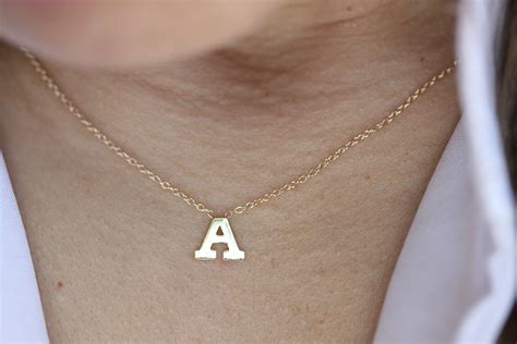 14k Solid Gold Initial Necklace Name Necklace Monogram Etsy