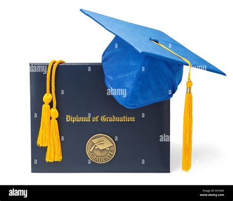 Diploma Of Graduation With Blue Mortar Board And Honor Cords Isolated